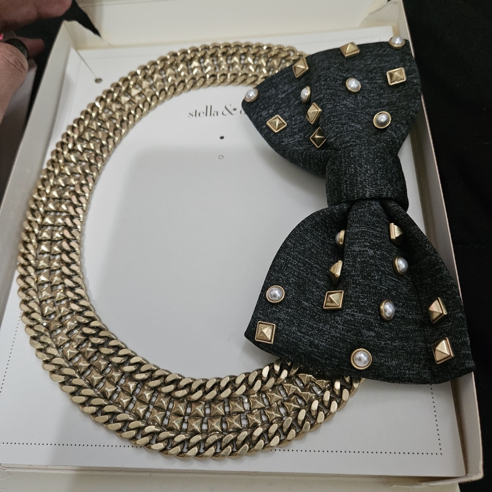 Stella & Dot Gold and Black Bow Tie Necklace